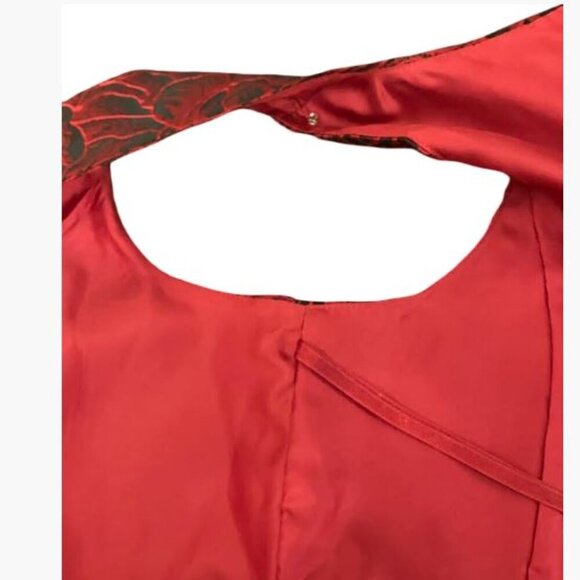 White House Black Market Red and Black Rose Motif Jacquard A-Line Dress 8 EUC - Picture 8 of 12